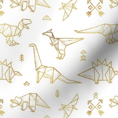 Gold origami dinosaurs
