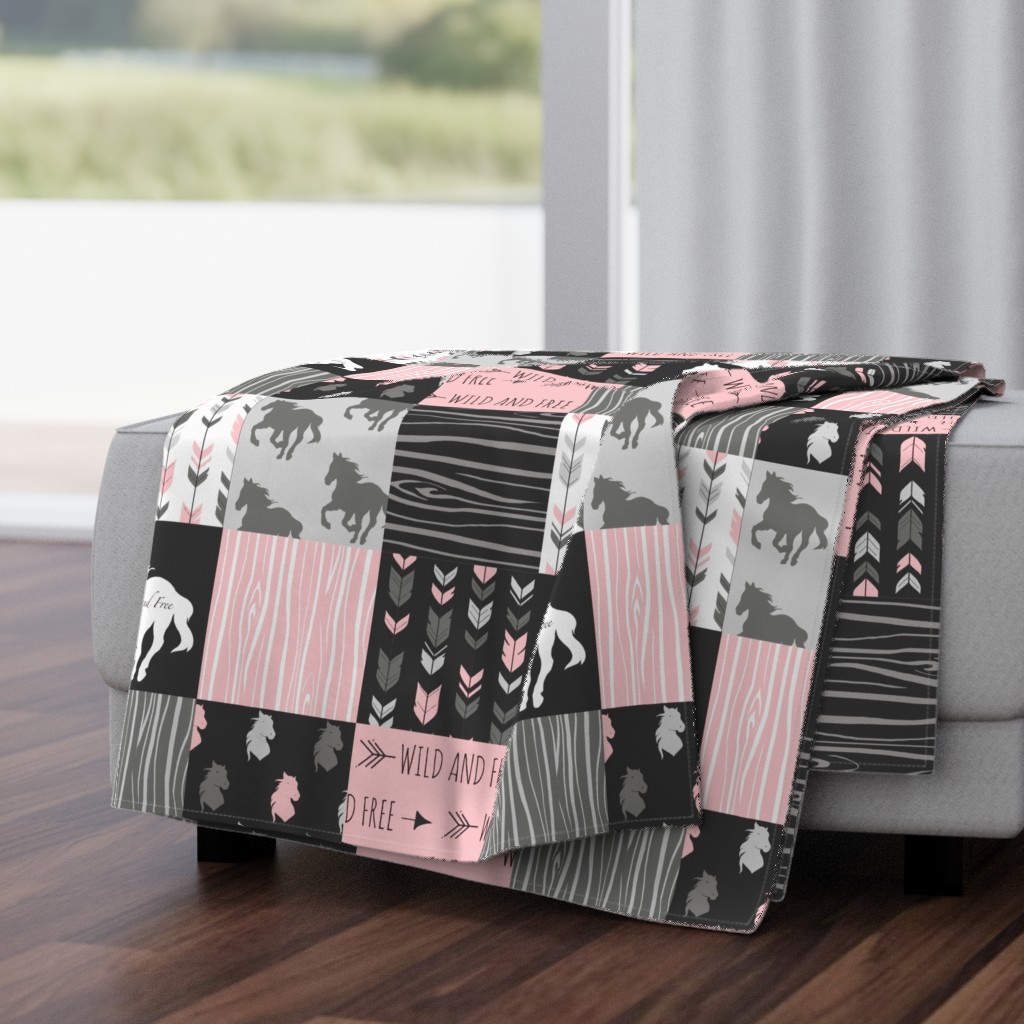 Horse Patchwork - Pink and And Black -Wild and Free Horses