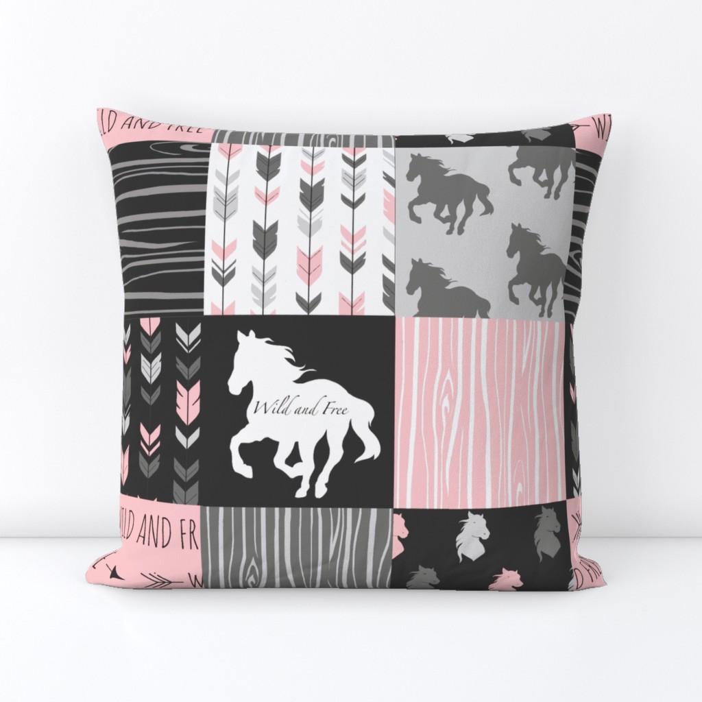 Horse Patchwork - Pink and And Black -Wild and Free Horses