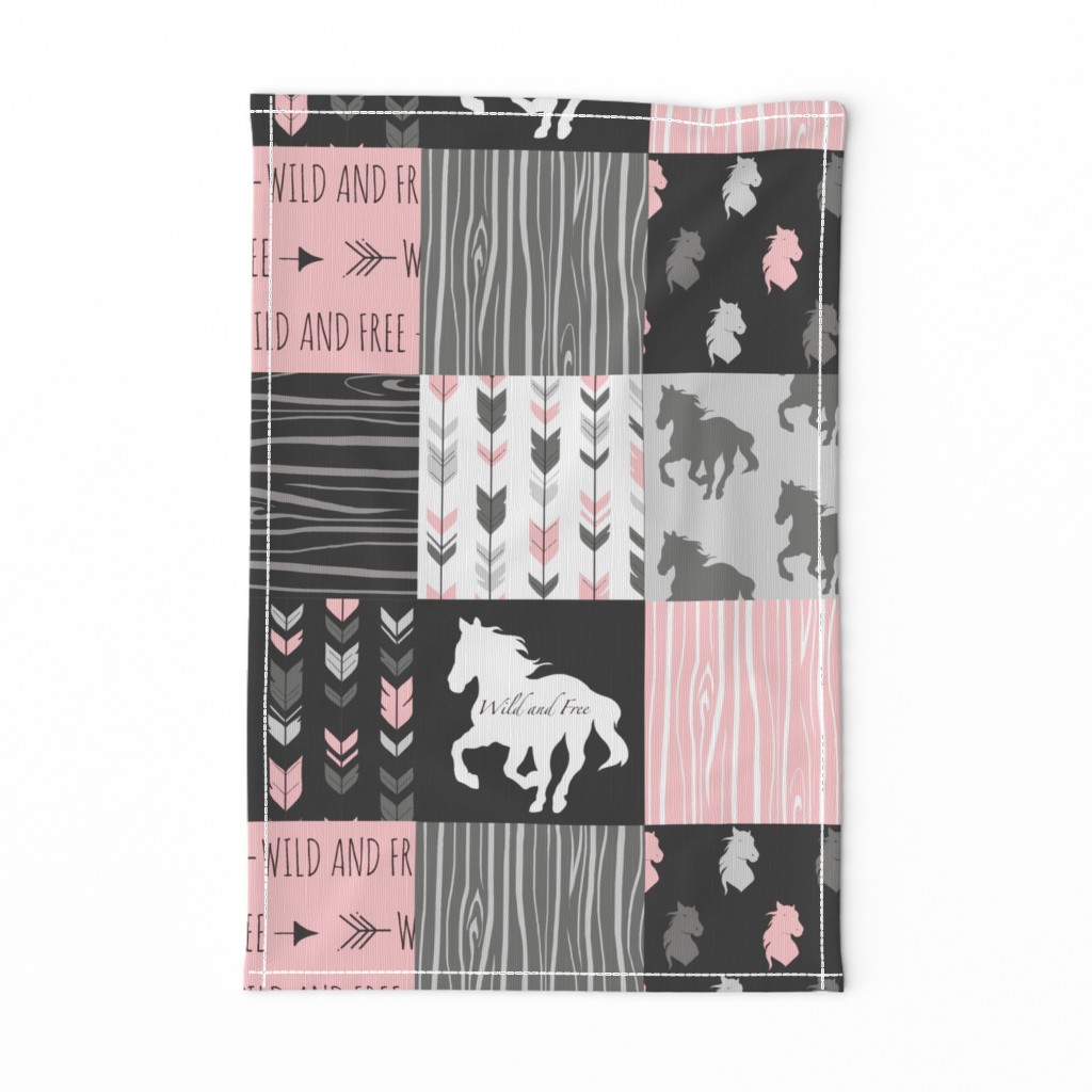 Horse Patchwork - Pink and And Black -Wild and Free Horses