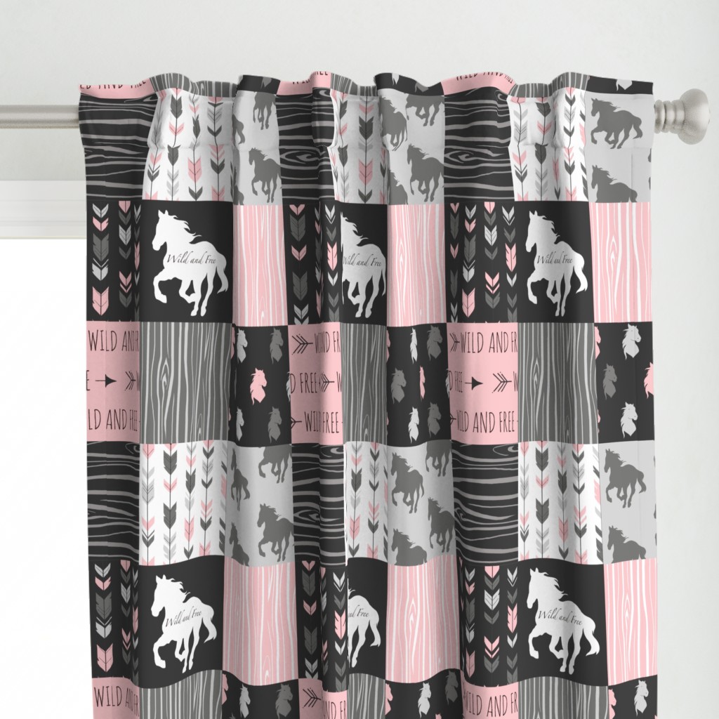 Horse Patchwork - Pink and And Black -Wild and Free Horses