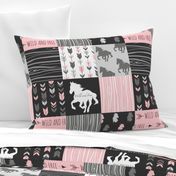 Horse Patchwork - Pink and And Black -Wild and Free Horses