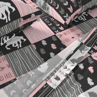 Horse Patchwork - Pink and And Black -Wild and Free Horses