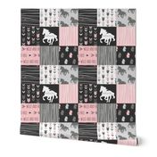 Horse Patchwork - Pink and And Black -Wild and Free Horses