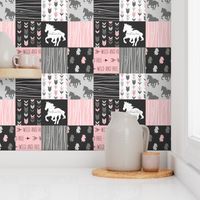 Horse Patchwork - Pink and And Black -Wild and Free Horses