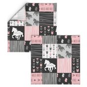 Horse Patchwork - Pink and And Black -Wild and Free Horses