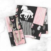 Horse Patchwork - Pink and And Black -Wild and Free Horses