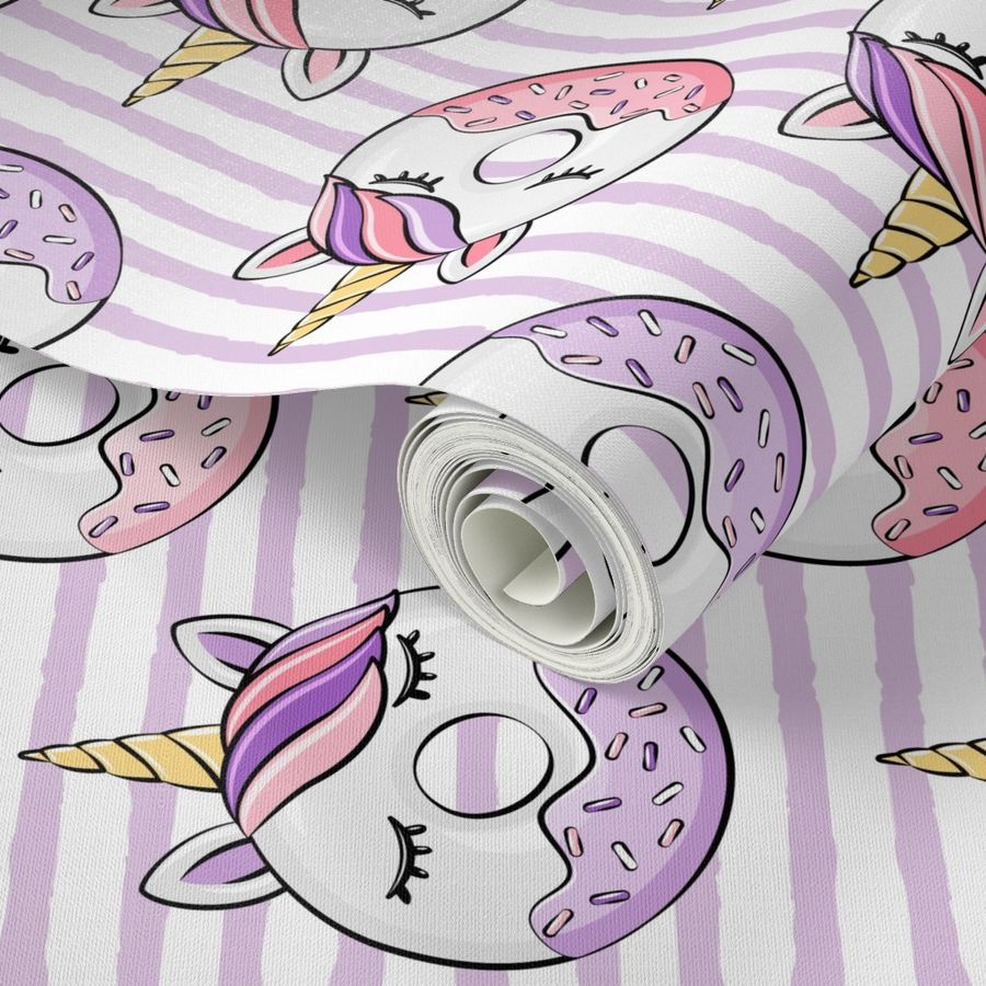 unicorn donuts (purple and pink) on stripes (90)