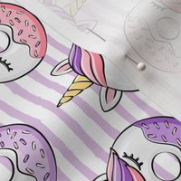 unicorn donuts (purple and pink) on stripes (90)