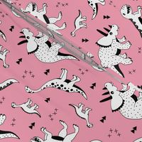 Cool Scandinavian kids dino friends dinosaur pattern girls pink