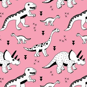 Cool Scandinavian kids dino friends dinosaur pattern girls pink