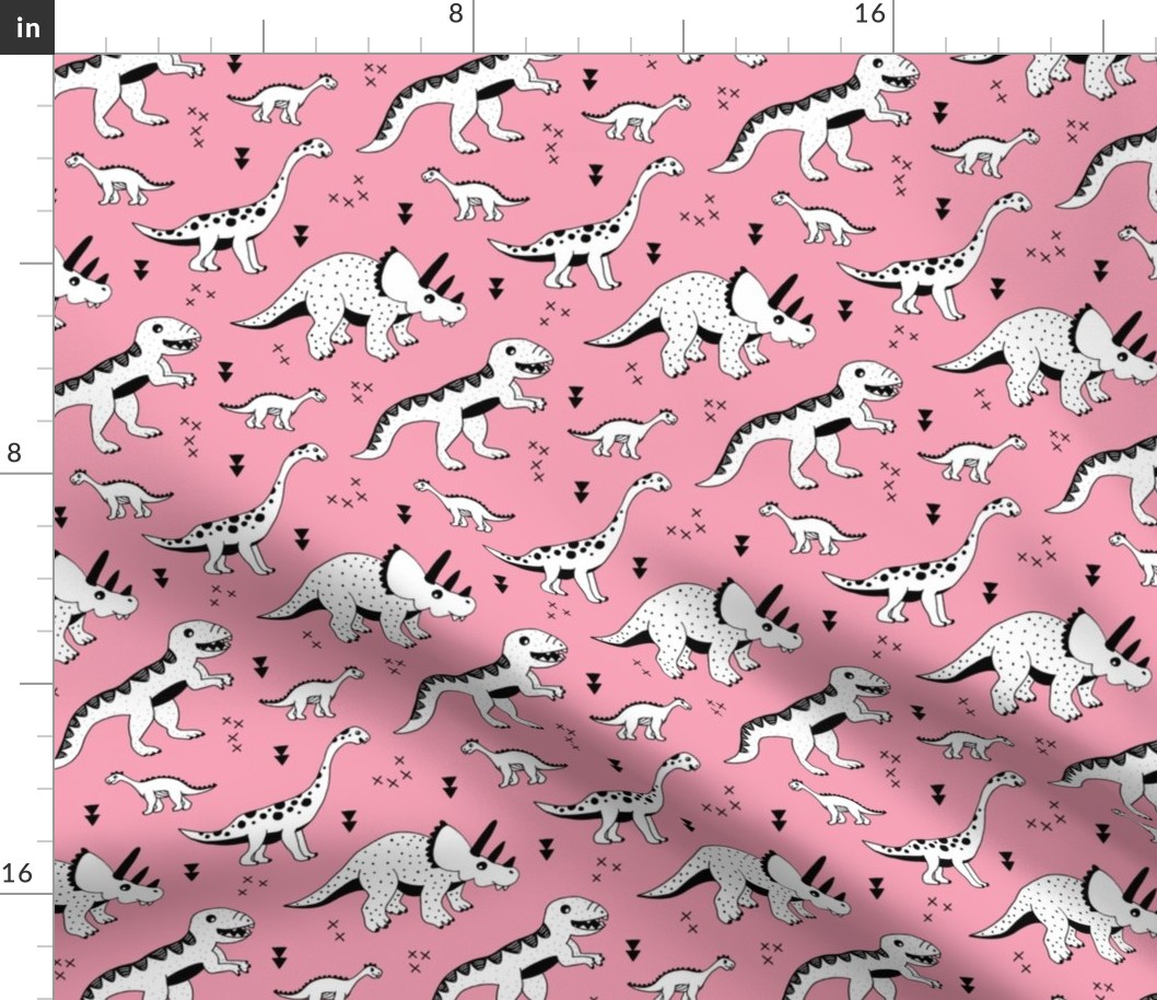 Cool Scandinavian kids dino friends dinosaur pattern girls pink