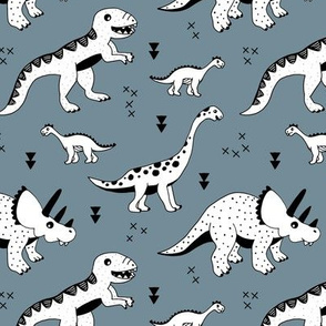 Cool Scandinavian kids dino friends dinosaur pattern stone gray blue