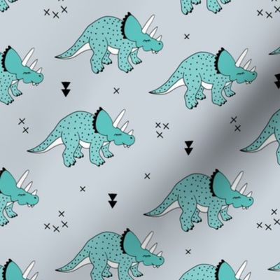 Cool boys dinosaurs blue triceratops on mint summer print