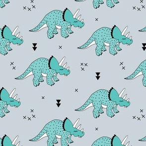 Cool boys dinosaurs blue triceratops on mint summer print
