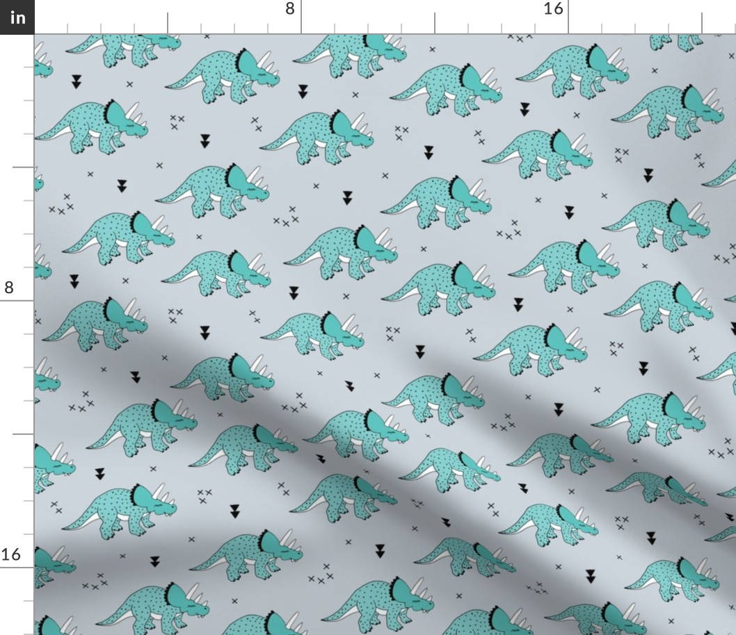 Cool boys dinosaurs blue triceratops on mint summer print