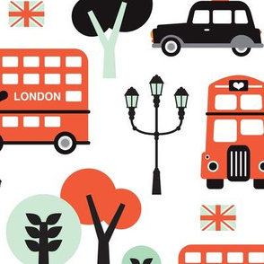 London city black cab big ben and UK union jack travel icons  illustration pattern XL