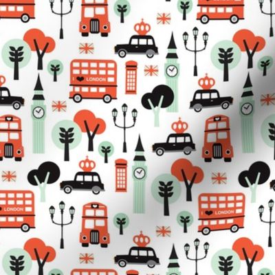 London city black cab big ben and UK union jack travel icons  illustration pattern SMALL