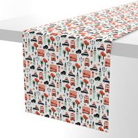 London city black cab big ben and UK union jack travel icons  illustration pattern SMALL