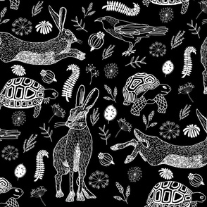 Tortoise and Hare  white on black