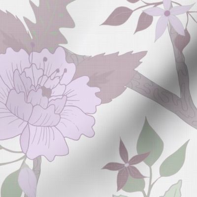 Peony Branch Mural- lavender and green