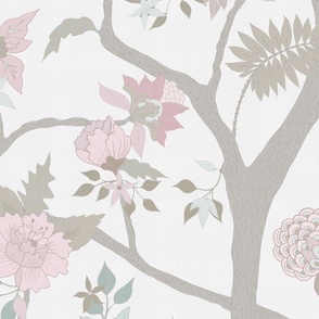 Peony Branch Mural- Muted Pastels