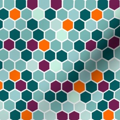 18-7AH Hexagon Aqua Blue Mint Green Plum Purple Jade Orange Hexie Hexagon Geometric _ Miss Chiff Designs Mint Plum Jade Orange Hexie Hexagon Geometric Quilt Coordinate  _ Miss Chiff Designs 