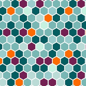 18-7AH Hexagon Aqua Blue Mint Green Plum Purple Jade Orange Hexie Hexagon Geometric _ Miss Chiff Designs Mint Plum Jade Orange Hexie Hexagon Geometric Quilt Coordinate  _ Miss Chiff Designs 
