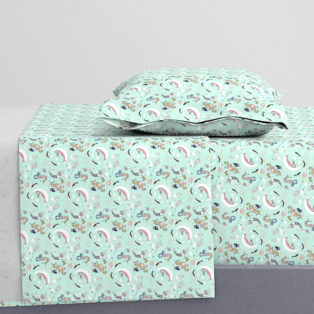 Mermaid Lullaby (mint, navy, coral gold) MICRO