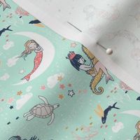 Mermaid Lullaby (mint, navy, coral gold) MICRO
