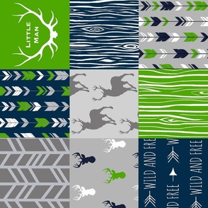 6” Patchwork Deer - Navy and Seahawks green  - R