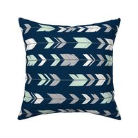 Arrow Feathers - Mint green, grey, white on navy - rotated