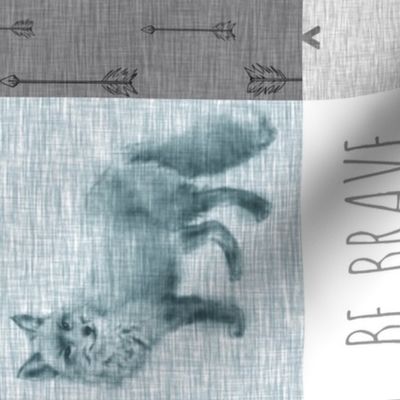 Be Brave Fox Quilt - blues and greys - ROTATED