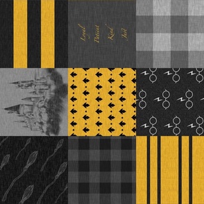 Loyal Patient Kind Just - ROTATED - yellow and black wizard quilt