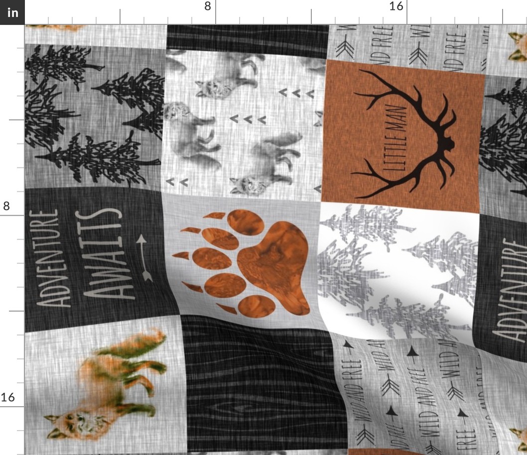 Fox Quilt - Rust and Black- ROTATED - Adveture Awaits - Little Man