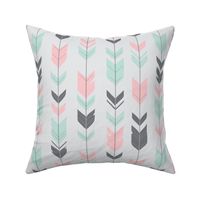 Arrow Feathers - pink and mint on silver