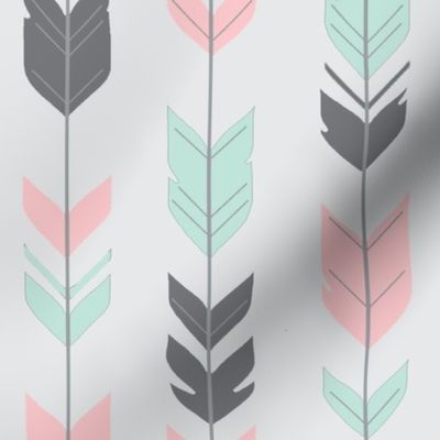 Arrow Feathers - pink and mint on silver
