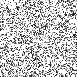 Unicorns, dragons, mermaids doodle design. Dreamy fabric. Fabled pattern. BIG