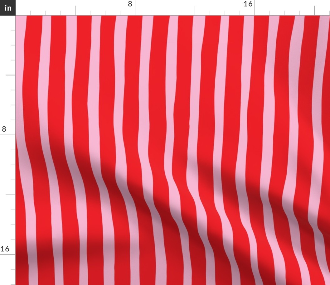 Basic vertical stripes circus theme soft pastel pink hot red