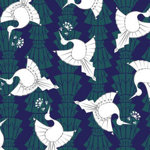 Art Deco inspired Swan Dance in Blue, Green and White.