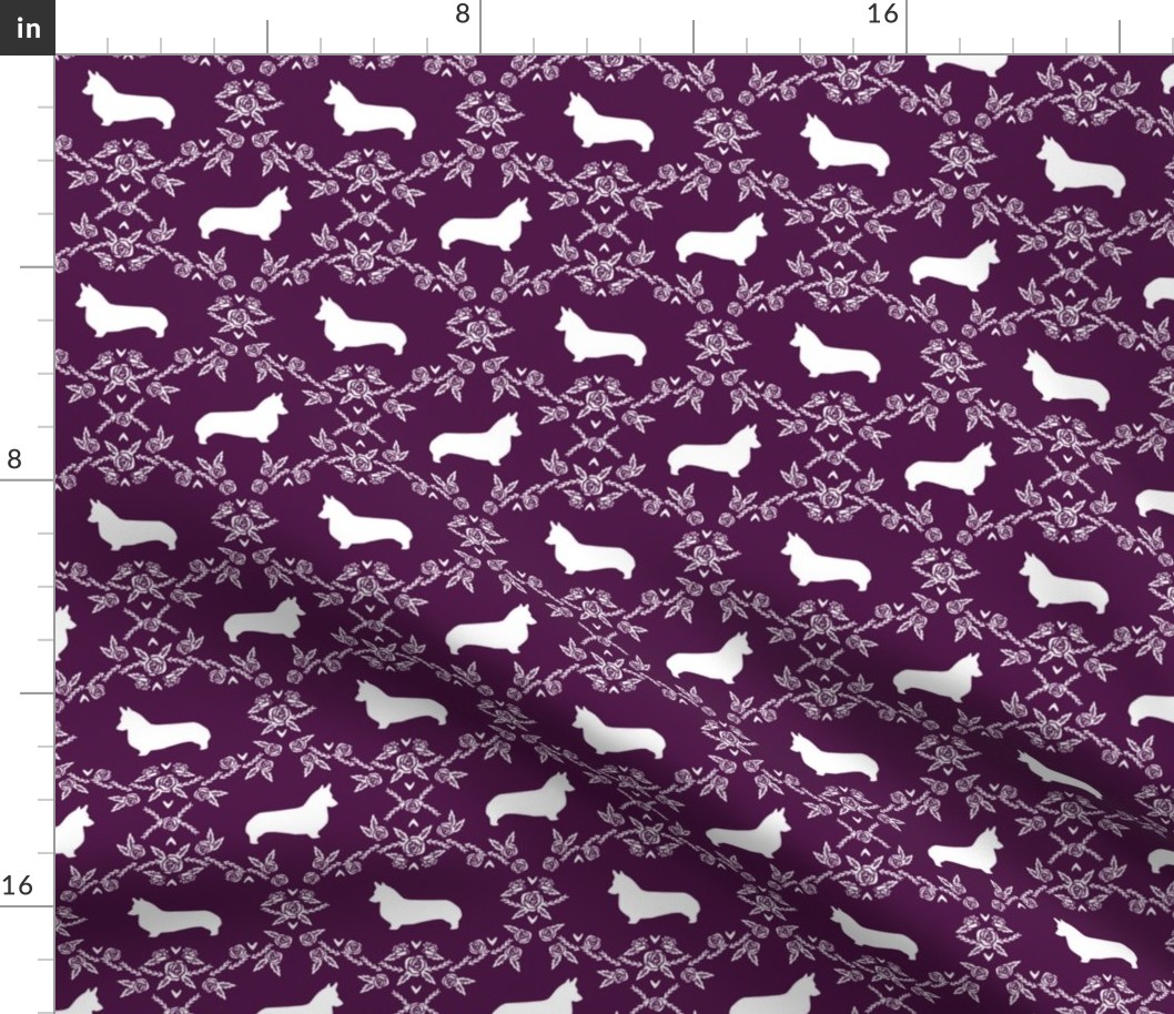 corgi c quilting coordinates dog breed silhouette florals fabric 
