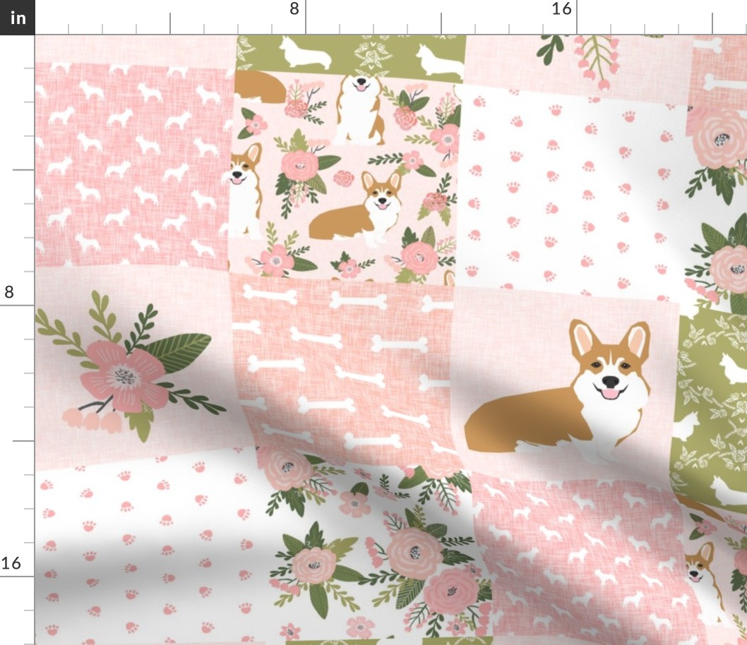 corgi d cheater quilt quilting coordinates dog breed florals fabric 