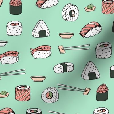 sushi // japanese food cute kawaii fabric international cuisine mint