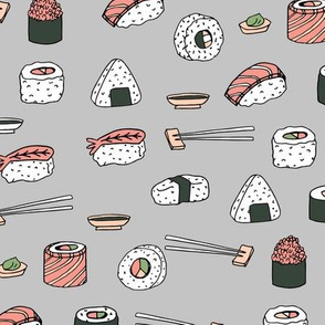 sushi // japanese food cute kawaii fabric international cuisine grey