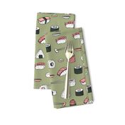 sushi // japanese food cute kawaii fabric international cuisine green