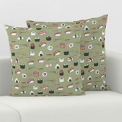 sushi // japanese food cute kawaii fabric international cuisine green