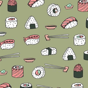 sushi // japanese food cute kawaii fabric international cuisine green