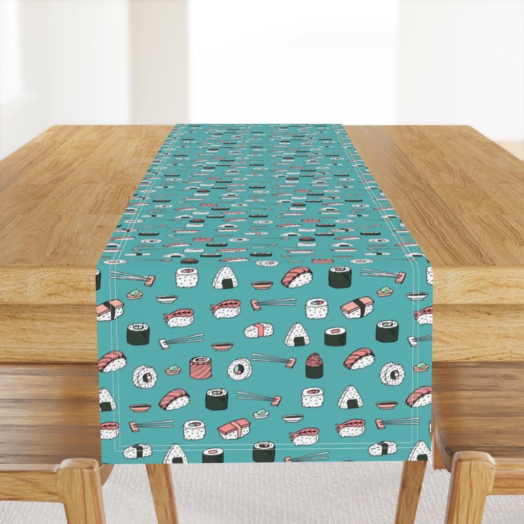 sushi // japanese food cute kawaii fabric international cuisine blue