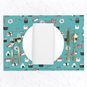 sushi // japanese food cute kawaii fabric international cuisine blue