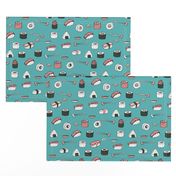 sushi // japanese food cute kawaii fabric international cuisine blue